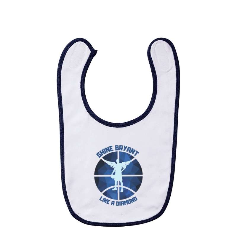 Bavoir basket ball blanc et bleu marine pour Bébé Fille ou Garçon avec Visuel sur fond blanc design en Hommage à Kobe avec écrit Phrase Shine Bryant Like A Diamond jeu de mot tiré de la chanson de Rihanna pour des Bébé Fille ou Garçon bavoirs basketteurs basketteuses Taille Unique