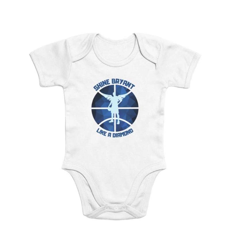 Body basket ball blanc pour Bébé Fille ou Garçon avec visuel design en Hommage a Kobe avec écrit Phrase jeu de mot tiré de la chanson de Rihanna Shine Bryant Like A Diamond pour des Bébés Filles ou Garçons basketteurs basketteuses Tailles 3/6 mois, 6/12 mois, 12/18 mois, 18/23 mois
