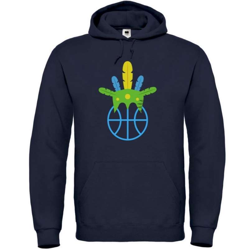 Hoodie basketball bleu marine pour Homme basketteur avec visuel Amazon coiffe de chef sur un ballon de Basket Ball Hoodies pour basketteurs Sweat Shirt Capuche Taille XS M L XL 2XL 3XL 4XL 5XL Existe aussi  en Noir et en Blanc