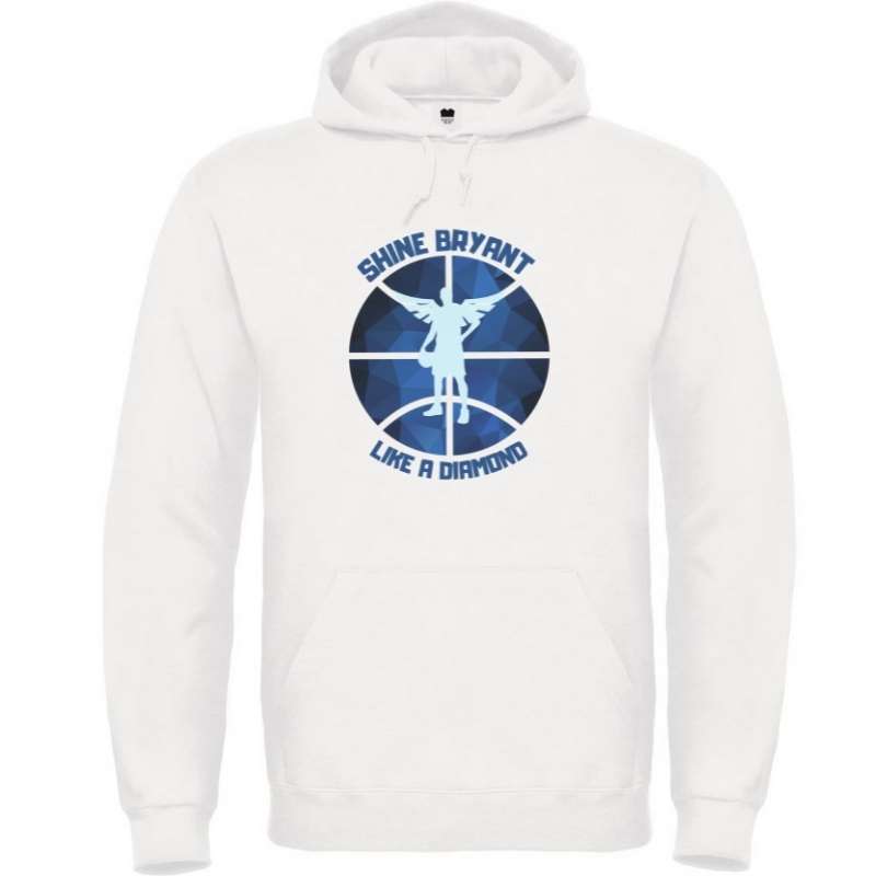 Hoodie basket ball blanc pour Femme avec visuel design en Hommage a Kobe avec écrit Phrase Shine Bryant Like A Diamond Sweat Shirt pour des Femmes basketteuses Taille XS S M L XL 2XL 3XL 4XL 5XL Existe aussi en Bleu Marine et en Noir