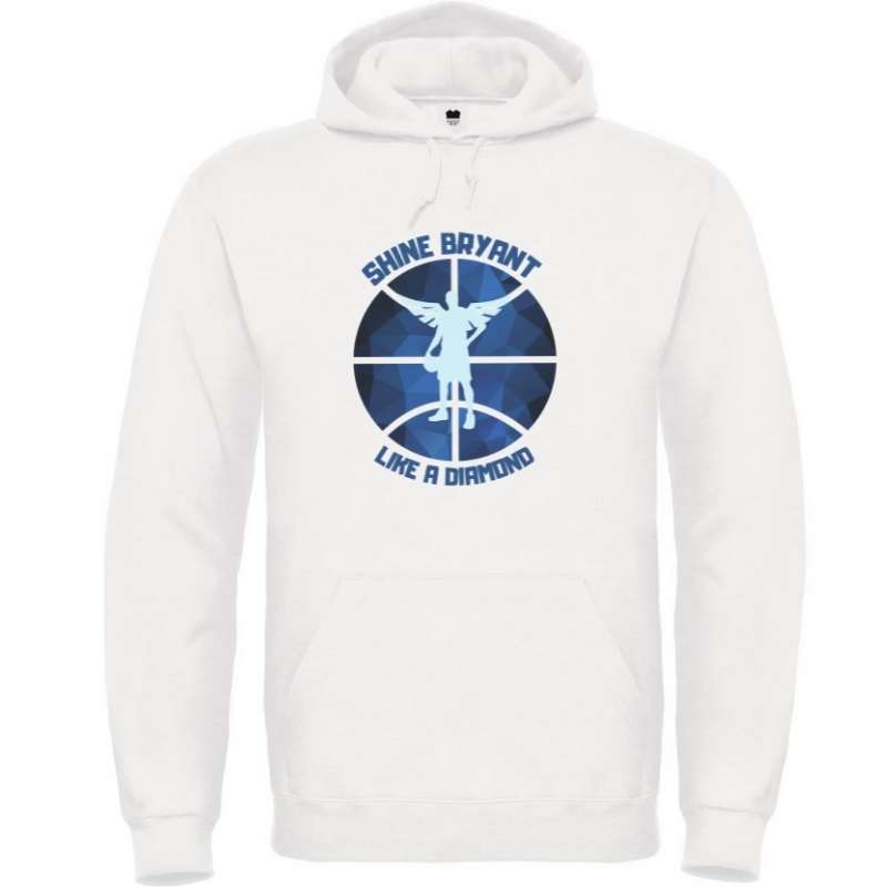 Hoodie basket ball blanc pour Femme avec visuel design en Hommage a Kobe avec écrit Phrase Shine Bryant Like A Diamond Sweat Shirt pour des Femmes basketteuses Taille  XS S M L XL 2XL 3XL 4XL 5XL Existe aussi en Bleu Marine et en Noir