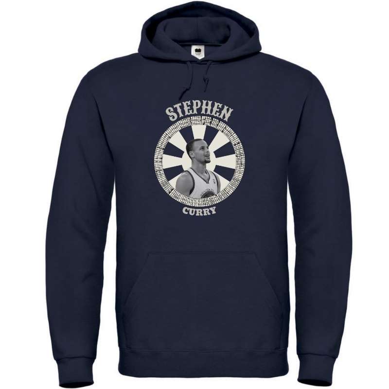 Hoodie basketball Bleu Marine Femme pour basketteuse avec visuel design Photo du joueur NBA des Golden States Warriors Le chef Stephen Curry Portrait et Ecriture style Western Sweatshirt Basket Ball pour Femmes basketteuses Taille XS S M L XL 2XL 3XL 4XL 5XL blanc et noir