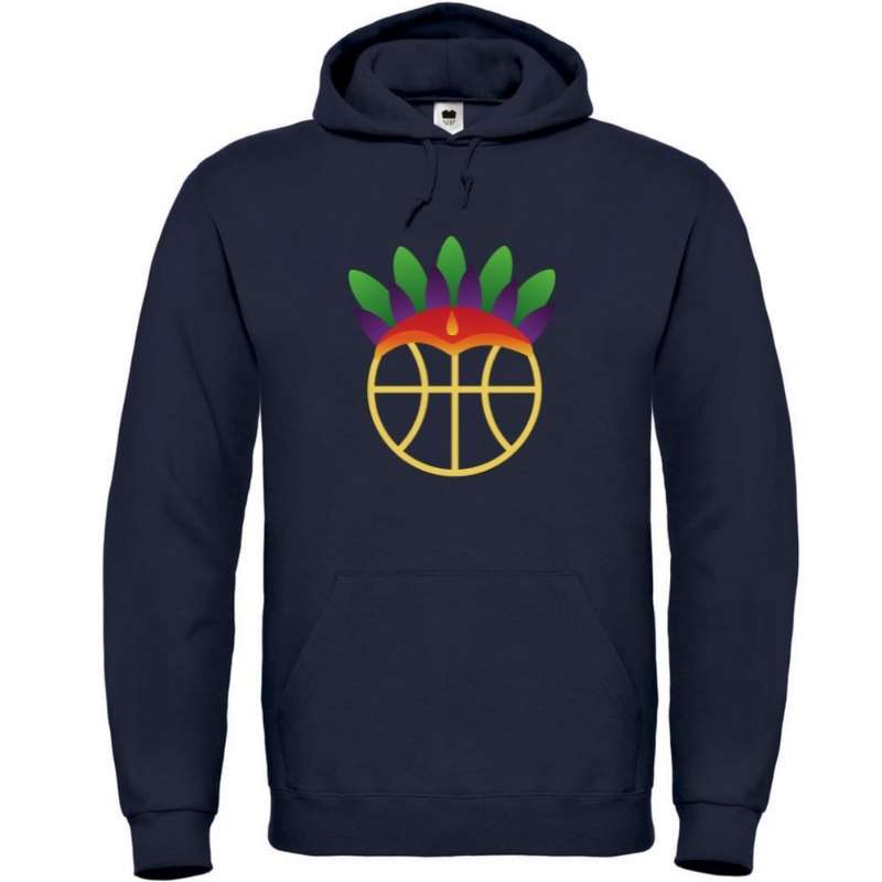 Hoodie basketball Bleu Marine pour Homme basketteur avec visuel Amazon coiffe de tribu sur un ballon de Basket Ball Hoodies et Sweat Shirt Capuche pour basketteurs Taille XS S M L XL 2XL 3XL 4XL 5XL Existe aussi en Noir et en Blanc