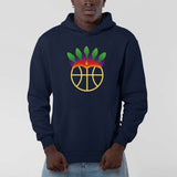 Sweatshirt Hoodie BasketBall Bleu marine visuel design Amazon coiffe de tribu sur un ballon de Basket Ball porté par mannequin Garçon Hoodies Sweat à capuche Hommes basketteurs modèles aussi en Noir et en Blanc Taille XS S M L XL 2XL 3XL 4XL 5XL