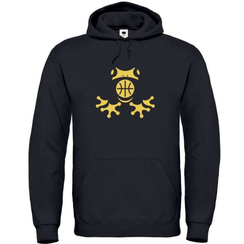 Hoodie Sweat Capuche basketball noir pour Homme basketteur avec visuel amazon symbole grenouille sauvage et un ballon de Basket Ball Hoodies pour basketteurs Taille XS S M L XL 2XL 3XL 4XL 5XL Existe aussi en Bleu Marine et en Blanc