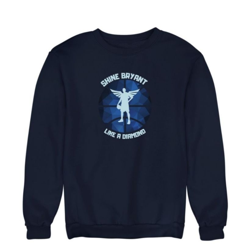 Sweat à col rond basket ball Bleu Marine pour Enfant avec visuel design en Hommage a Kobe avec écrit Phrase Shine Bryant Like A Diamond Sweat Shirt pour des Enfants basketteurs et basketteuses Filles et Garçons Taille 3/4 ANS, 5/6 ANS, 7/8 ANS, 9/11 ANS, 12/14 ANS Existe aussi en Noir et en Blanc