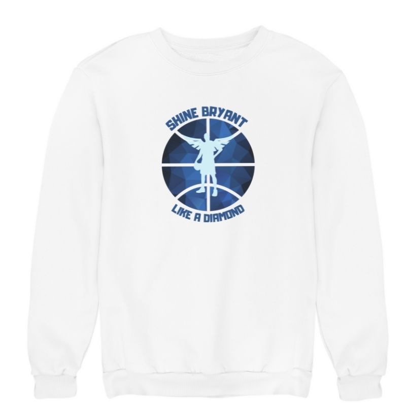 Sweat basket ball blanc pour Homme avec visuel design en Hommage a Kobe avec écrit Phrase Shine Bryant Like A Diamond Sweat Shirt pour des Hommes basketteurs Taille XS S M L XL 2XL 3XL 4XL 5XL Existe aussi en Bleu Marine et en Noir