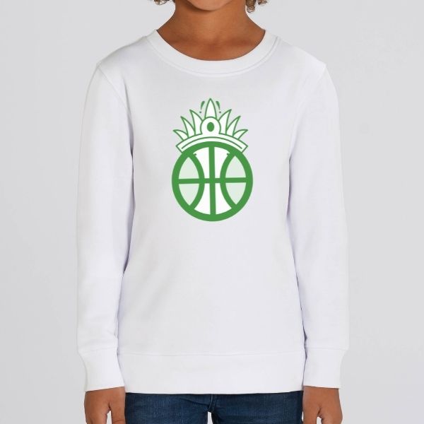 Sweatshirt BasketBall Blanc visuel design amazon avec coiffe chef de tribu porté par mannequin Garçon Sweatshirts à cols ronds Enfants basketteurs et basketteuses modèles Sweat à col rond existe aussi en Taille 3/4 ANS, 5/6 ANS, 7/8 ANS, 9/11 ANS, 12/14 ANS et couleurs Noir et Bleu marine