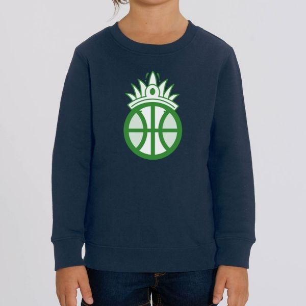 Sweatshirt BasketBall Bleu Marine visuel design amazon avec coiffe chef de tribu porté par mannequin Fille Sweatshirts à cols ronds Enfants basketteurs et basketteuses modèles Sweat à col rond existe aussi en Taille 3/4 ANS, 5/6 ANS, 7/8 ANS, 9/11 ANS, 12/14 ANS et couleurs Noir et Blanc