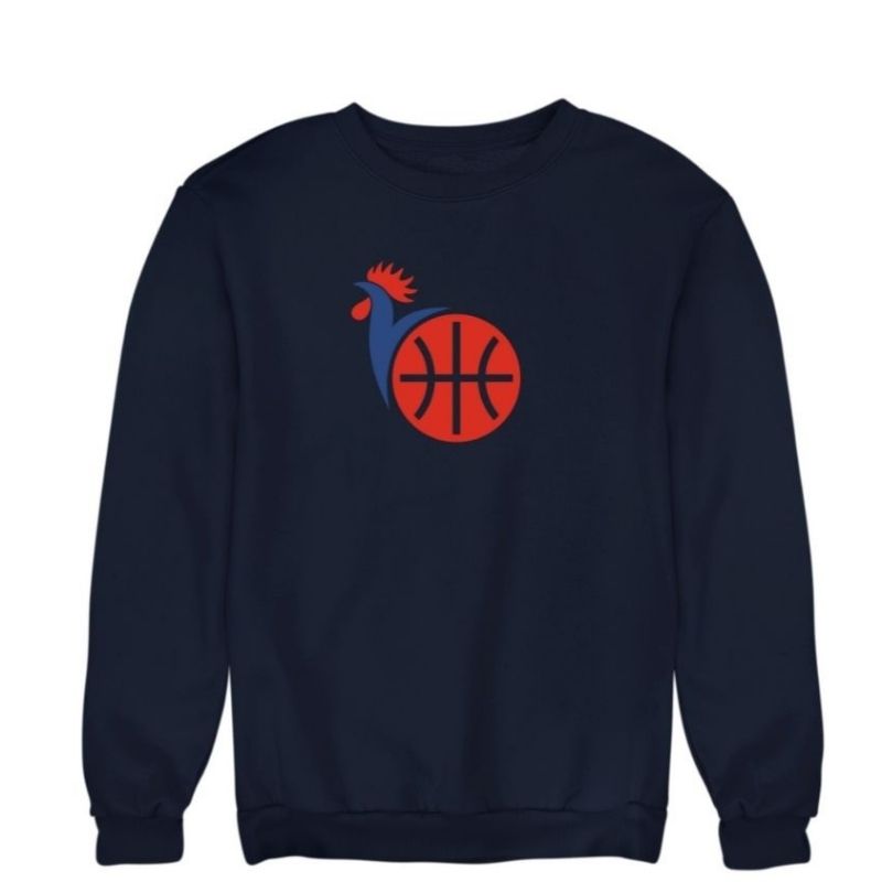 Sweat-shirt basket ball Bleu Marine aux couleurs drapeau de l'équipe de France design Coq modele pour Enfant visuel Sweat à col rond Patriotes Pull Enfants basketteurs et basketteuses Filles et Garçons Taille 3/4 ANS, 5/6 ANS, 7/8 ANS, 9/11 ANS, 12/14 ANS aussi en couleurs en Noir et en Blanc
