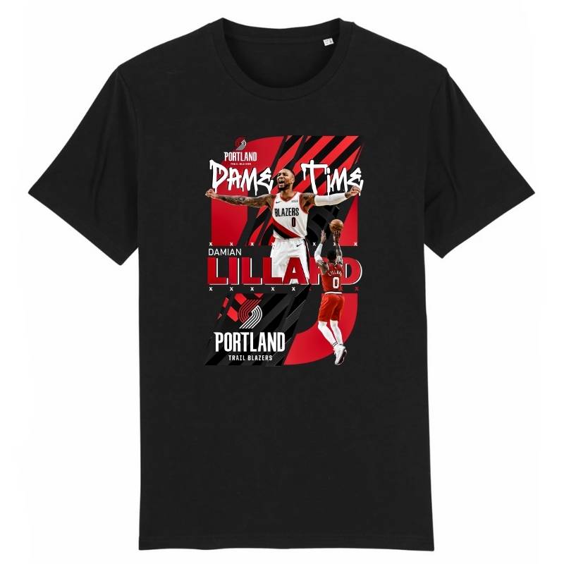 T-shirt Damian Lillard basketball NBA "Dame Time" Noir Homme pour basketteur avec visuel design montage Photos du joueur des Trail Blazers de Portland TeeShirt Basket Ball pour Hommes basketteurs Taille XS M L XL 2XL 3XL 4XL 5XL existe aussi en bleu marine