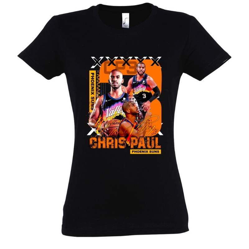 T-shirt basketball NBA Chris Paul Noir Femme pour basketteuse avec visuel design montage Photos du joueur des Phoenix Suns TeeShirt Basket Ball pour Femmes basketteuses Taille S M L XL 2XL 3XL existe aussi en bleu marine