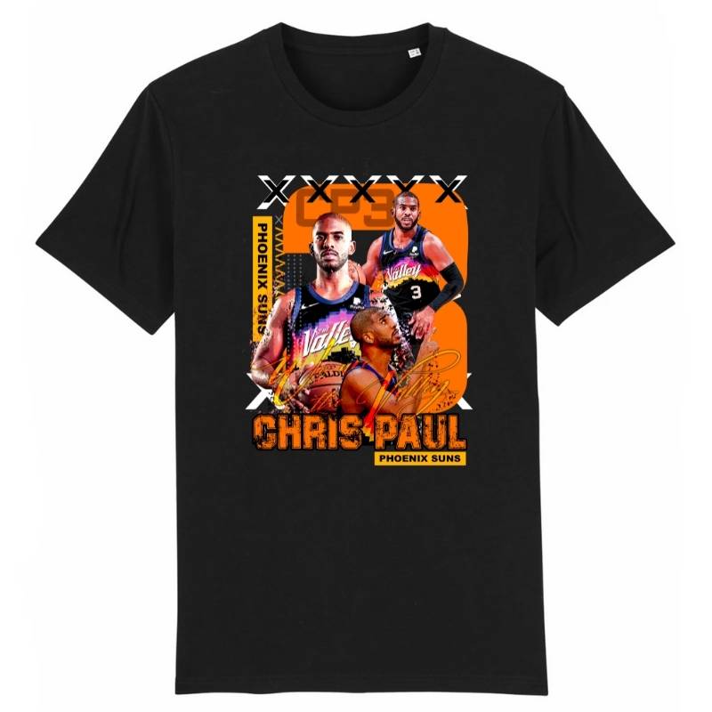 T-shirt basketball NBA Chris Paul Noir Homme pour basketteur avec visuel design montage Photos du joueur des Phoenix Suns TeeShirt Basket Ball pour Hommes basketteurs Taille XS M L XL 2XL 3XL 4XL 5XL existe aussi en bleu marine