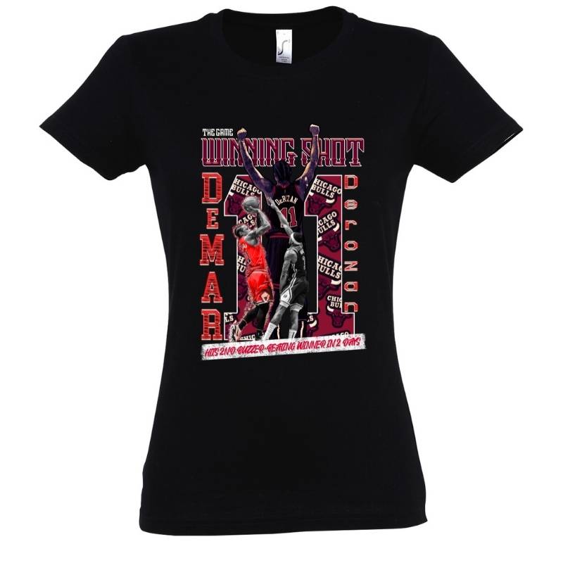 T-shirt NBA Demar Derozan basketball Noir Femme pour basketteuse avec visuel design montage Photos du joueur des Bulls de Chicago TeeShirt Basket Ball pour Femmes basketteuses Taille S M L XL 2XL 3XL existe aussi en bleu marine