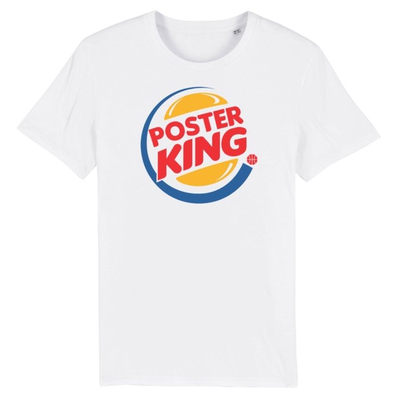 Tshirt basketball Blanc Humour pour homme basketteur avec visuel design Parodie du logo Burger King détourné en Poster King TeeShirt humouristique Hommes basketteurs Taille XS M L XL 2XL 3XL 4XL 5XL