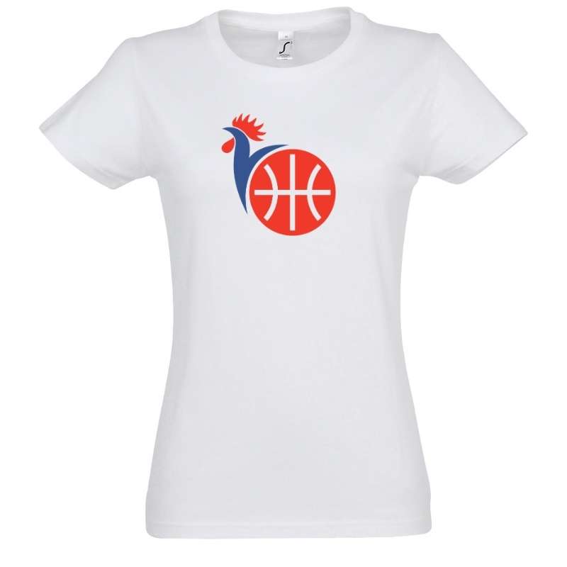 Tee-shirt basket ball blanc couleurs drapeau de l'Equipe de France design Coq modele bleu marine pour femme visuel TShirt Patriotes Femmes basketteuses Taille S M L XL 2XL 3XL Bleu marine Noir