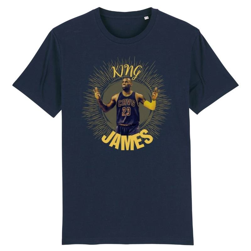 T shirt basketball Bleu Marine Homme pour basketteur avec visuel design Photo de Lebron James et écrit "King JAMES" TeeShirt Basket Ball pour Hommes basketteurs Taille XS M L XL 2XL 3XL 4XL 5XL existe aussi en blanc et en noir