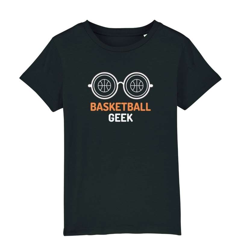 Tshirt basket ball Fille Enfant Blanc pour basketteuse avec visuel design Lunettes BasketBall Geek TeeShirt Enfants basketteurs et basketteuses Taille 2 ANS 4 ans 6 ans 8 ans 10 ans 12 ans existe aussi en Bleu Marine et Blanc