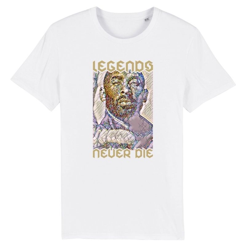 T shirt basket ball blanc homme visuel design Hommage Legende Kobe Bryant Phrase Phrase Legends Never Die Tee Shirt pour Hommes basketteurs Taille XS S M L XL 2XL 3XL 4XL 5XL Bleu Marine Noir