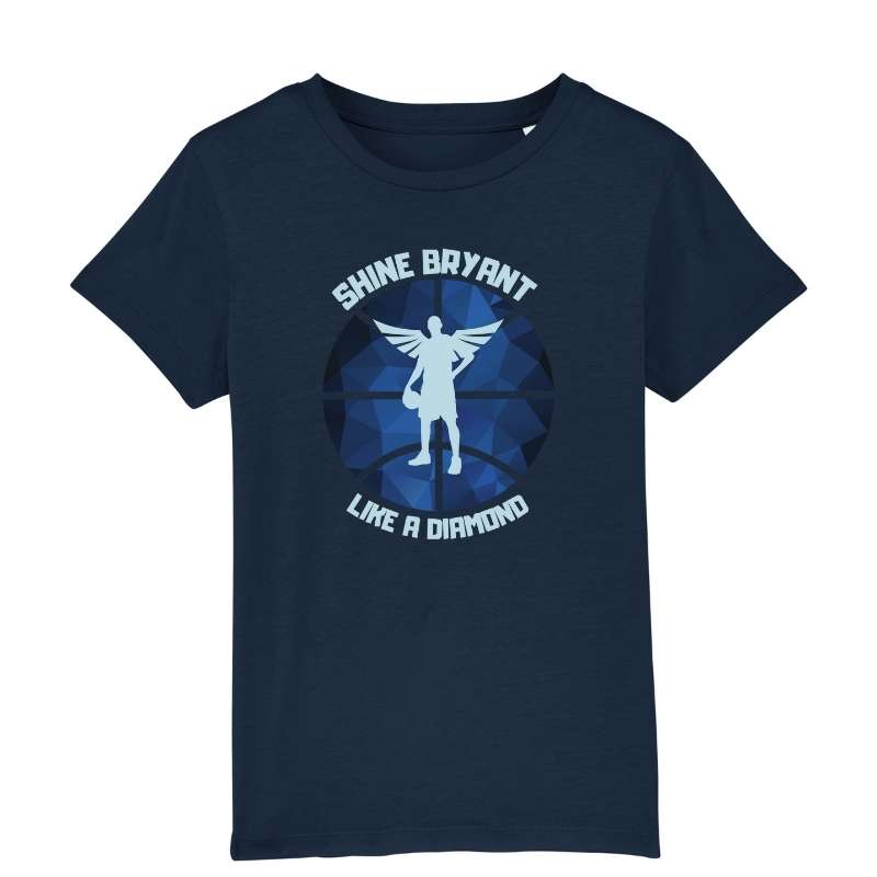 T shirt basket ball bleu marine pour Enfant Garçon Basketteur avec visuel design en Hommage a Kobe avec écrit Phrase Shine Bryant Like A Diamond Tee Shirt enfants basketteurs Taille 2 ANS 4 ans 6 ans 8 ans 10 ans 12 ans existe en Blanc et en Noir