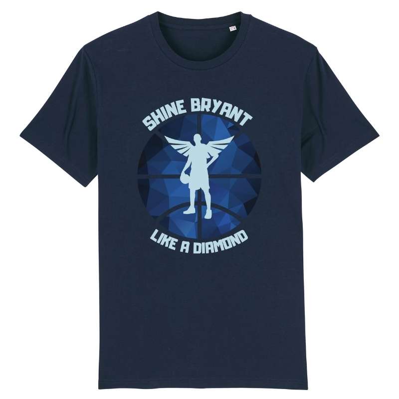 Tshirt basket ball bleu marine pour homme avec visuel design en Hommage a Kobe avec écrit Phrase Shine Bryant Like A Diamond Tee Shirt pour des Hommes basketteurs Taille XS S M L XL 2XL 3XL 4XL 5XL aussi en Noir et en Blanc