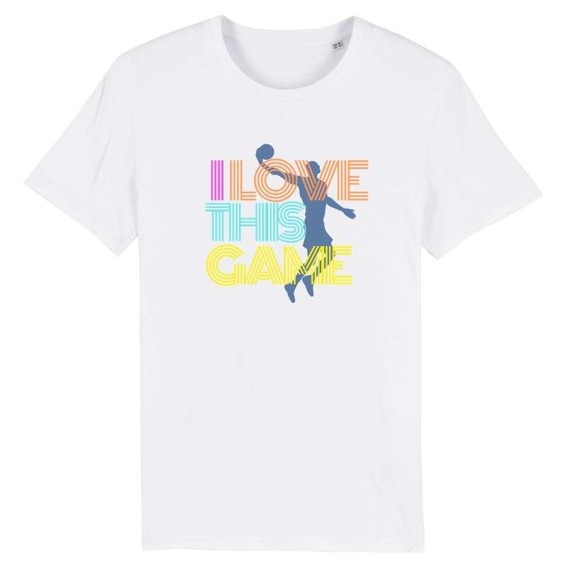  T-shirt basket Blanc Vintage pour homme basketteur avec visuel design T shirt Blanc pour homme basketteur avec visuel design I Love This Game Style Rétro TeeShirts Hommes basketteurs Taille XS M L XL 2XL 3XL 4XL 5XL existe aussi en noir et bleu marine