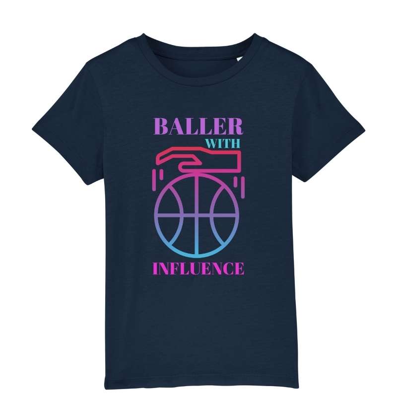 Tshirt basketball Fille Bleu Marine Enfant pour basketteur basketteuse avec visuel design Basket Ball BALLER WITH INFLUENCE Lifestyle TeeShirt pour Enfants basketteur basketteuses Taille 2 ANS 4 ans 6 ans 8 ans 10 ans 12 ans blanc noir