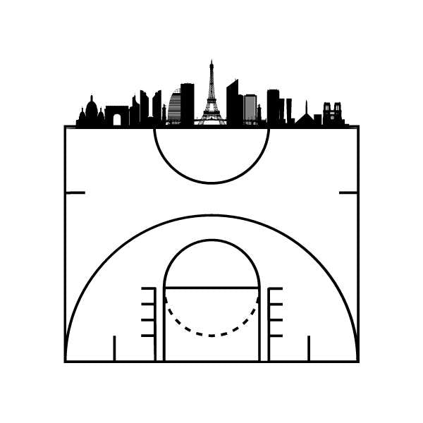 tshirt basket Paris Homme avec design visuel de carte de la ville sur fond blanc BasketBall TeeShirt Hommes basketteurs