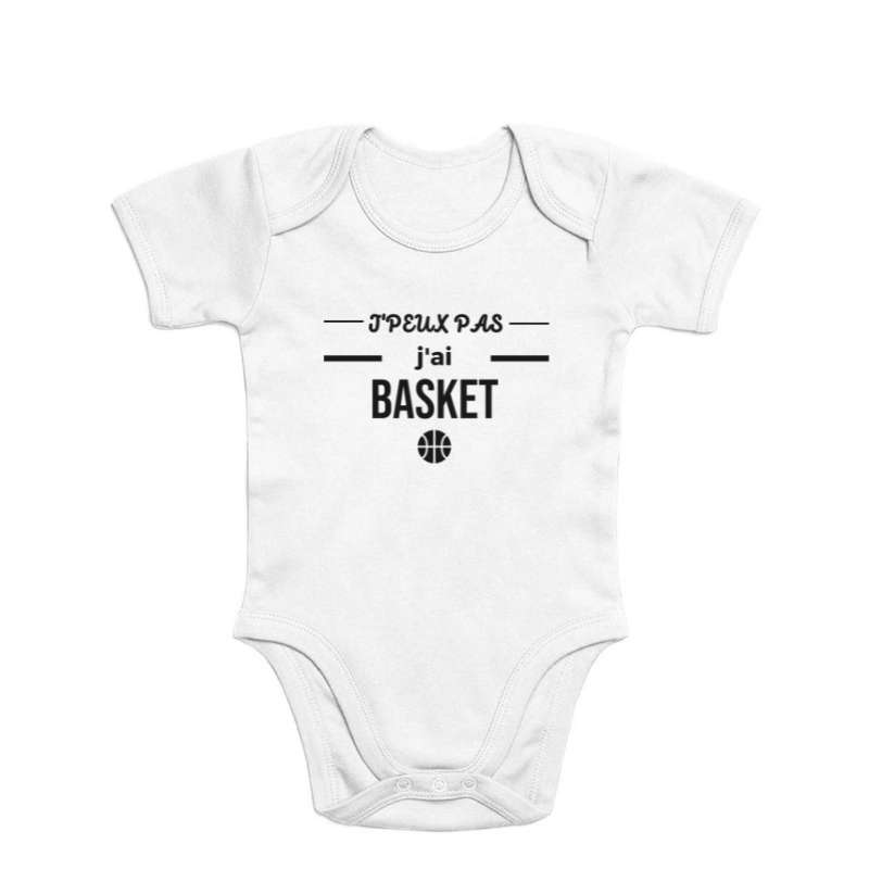 Bodies Basketball Blanc Bébé Fille ou Garçon pour basketteur ou basketteuse avec visuel design J'peux pas j'ai basket humour Body humouristique Bébés Filles ou Garçons basketteurs et basketteuses Tailles 3/6 mois, 6/12 mois, 12/18 mois, 18/23 mois