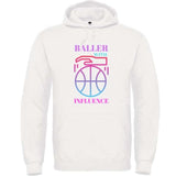 Hoodie basketball Blanc Femme pour basketteuse avec visuel design Basket Ball Baller With Influence Lifestyle Sweatshirt pour Femmes basketteuses Taille XS S M L XL 2XL 3XL 4XL 5XL existe en bleu marine et en Noir