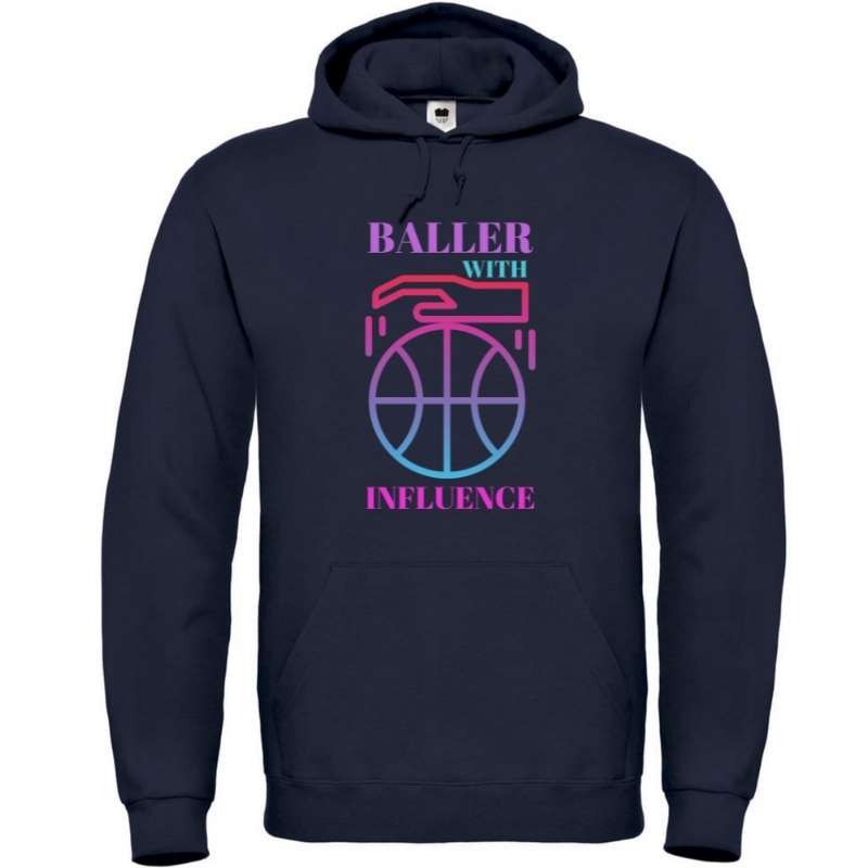 Hoodie basketball Bleu Marine Femme pour basketteuse avec visuel design Basket Ball Baller With Influence Lifestyle Sweatshirt pour Femmes basketteuses Taille XS S M L XL 2XL 3XL 4XL 5XL existe en blanc et en Noir