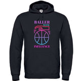 Hoodie basketball Noir Homme pour basketteur avec visuel design Basket Ball Baller With Influence Lifestyle Sweatshirt pour Hommes basketteurs Taille XS S M L XL 2XL 3XL 4XL 5XL existe en blanc et en bleu marine