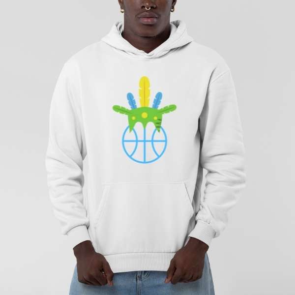 Sweatshirt Capuche BasketBall Blanc visuel design Amazon coiffe de chef sur un ballon de Basket Ball porté par mannequin Garçon Hoodies Hommes basketteurs modèles aussi en Bleu Marine et en Noir Hoodie Taille XS S M L XL 2XL 3XL 4XL 5XL