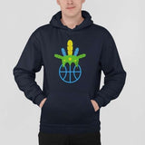 Sweatshirt Capuche BasketBall Bleu Marinevisuel design Amazon coiffe de chef sur un ballon de Basket Ball porté par mannequin Garçon Hoodies Hommes basketteurs modèles aussi en Noir et en Blanc Hoodie Taille XS S M L XL 2XL 3XL 4XL 5XL