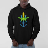 Sweatshirt Capuche BasketBall Noir visuel design Amazon coiffe de chef sur un ballon de Basket Ball porté par mannequin Garçon Hoodies Hommes basketteurs modèles aussi en Bleu Marine et en Blanc Hoodie Taille XS S M L XL 2XL 3XL 4XL 5XL