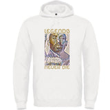 Hoodie basket ball blanc Homme visuel design Hommage à la Legende nba Kobe Bryant joueur des Lakers avec Phrase Legends Never Die Tee Shirt pour Hommes basketteurs Taille XS M L XL 2XL 3XL 4XL 5XL Existe aussi en Bleu Marine et en Noir