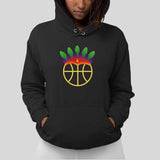 Sweatshirt Hoodie BasketBall noir visuel design Amazon coiffe de tribu sur un ballon de Basket Ball porté par mannequin Fille Hoodies Sweat à capuche Femmes basketteuses Taille XS S M L XL 2XL 3XL 4XL 5XL aussi en modèles en Bleu marine et en Blanc