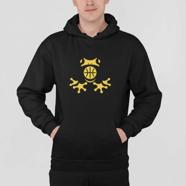 Sweatshirt à Capuche BasketBall noir visuel design Amazon symbole grenouille sauvage et un ballon de Basket Ball Hoodie porté par mannequin Garçon Hoodies Hommes basketteurs Tailles XS S M L XL 2XL 3XL 4XL 5XL aussi en modèles Bleu marine Blanc