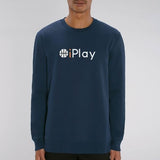 Sweat basket Lifestyle modele Bleu Marine avec illustration lettrage I PLAY PARODIE LOGO APPLE IPhone sur mannequin Garçon Sweat Shirt Homme basketteur Tailles XS S M L XL 2XL 3XL 4XL 5XL existe aussi en blanc et en Noir
