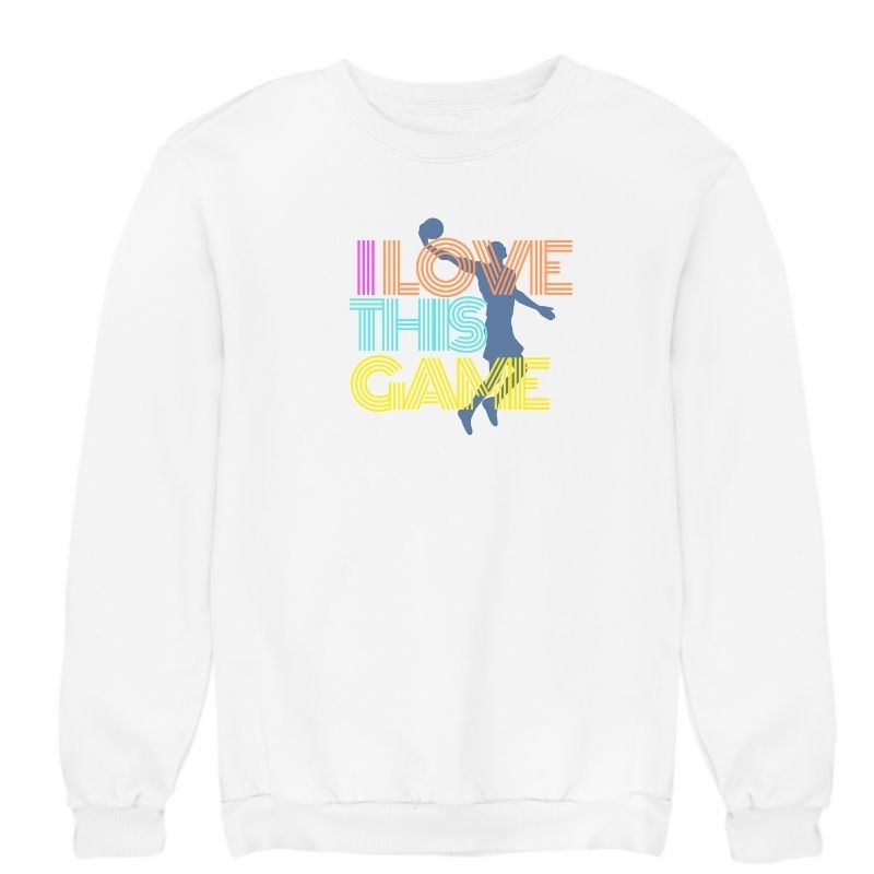 Sweat basket ball Femme Vintage Blanc pour basketteuse avec visuel design Basketball I Love This Game Style Retro Sweatshirt Vintage pour Femmes basketteuses Taille XS S M L XL 2XL 3XL 4XL 5XL existe en bleu marine et en noir