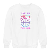 Sweat basketball Blanc Homme pour basketteur avec visuel design Basket Ball Baller With Influence Lifestyle Sweatshirt pour Hommes basketteurs Taille XS S M L XL 2XL 3XL 4XL 5XL existe en bleu marine et en Noir