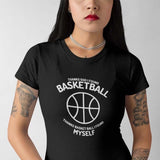 T-shirt basketball saved my life Femme Noir Lifestyle modele avec illustration ballon de basket et lettrage sur mannequin Fille adulte Tee Shirt Femmes basketteuses Tailles S M L XL 2XL 3XL blanc bleu marine