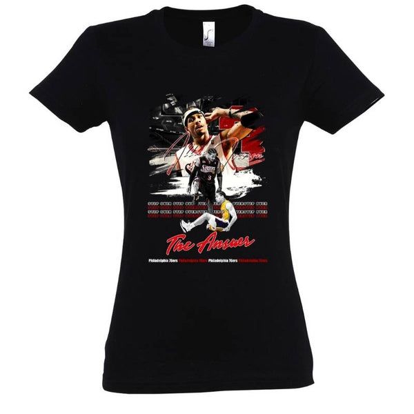 T-shirt Allen Iverson basketball Noir Femme pour basketteuse avec visuel design Photo du joueur NBA et écrit TeeShirt Basket Ball pour Femmes basketteuses Taille S M L XL 2XL 3XL existe aussi en bleu marine