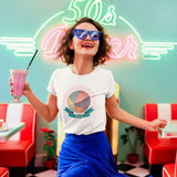 Teeshirt BasketBall Blanc visuel design Colorblocks Ballon de Basket Ball porté par mannequin fille TeeShirts Femmes basketteuses modèles Noir Bleu marine Noir Taille S M L XL 2XL 3XL