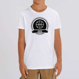 Teeshirt BasketBall blanc visuel design Ballon de Basket Ball Vintage 1891 porté par mannequin Garçons Filles TeeShirts Enfants basketteur basketteuses modèles Noir Bleu marine Blanc Taille 2 ANS 4 ans 6 ans 8 ans 10 ans 12 ans