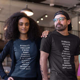 T-shirt basket  USA modeles noir bleu marine portés par mannequins homme et femme avec illustration lettrage Basket Ball DREAM TEAM USA équipe de basket des états unis des Jeux Olympiques de 1992  Tee Shirt Femmes basketteuses Tailles S M L XL 2XL 3XL aussi en blanc 