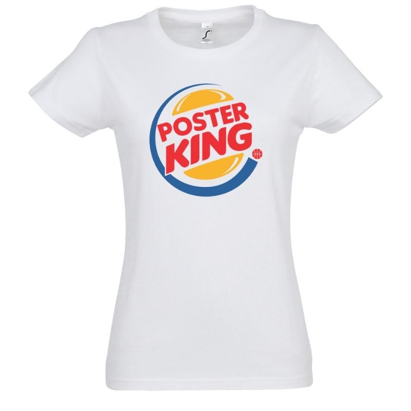 Tshirt basketball Blanc Humour pour Femme basketteuse avec visuel design Parodie du logo Burger King détourné en Poster King TeeShirt humouristique Femmes basketteuses Taille S M L XL 2XL 3XL