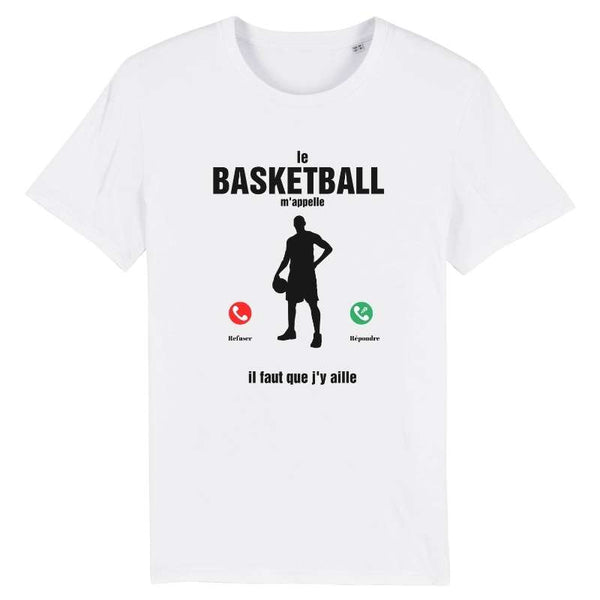 Tshirt basketball Blanc homme pour basketteur avec visuel design Le Basket Ball m'appelle il faut que j'y aille humour TeeShirt humouristique Hommes basketteurs Taille XS S M L XL 2XL 3XL 4XL 5XL noir bleu marine