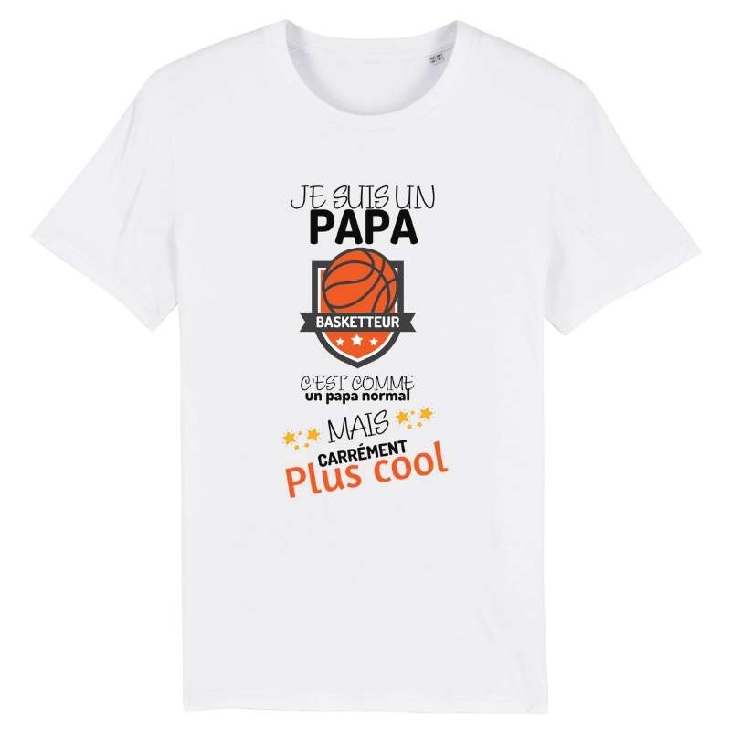 T-shirt basket ball homme Blanc pour basketteur avec visuel design C'est Comme un papa normal mais carrément plus cool TeeShirt Hommes Pères basketteurs Taille XS S M L XL 2XL 3XL 4XL 5XL Noir Blanc