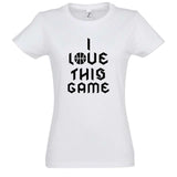 Tshirt basketball Blanc Femme pour basketteuse avec visuel design Basket Ball et la célèbre phrase I Love This Game en Ecriture Gothique Lifestyle TeeShirt pour Femmes basketteuses Taille S M L XL 2XL 3XL existe en noir et bleu marine
